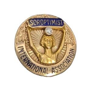 Antique 10k Gold SOROPTIMIST INTERNATIONAL ASS. Pin Brooch With Diamond Rare